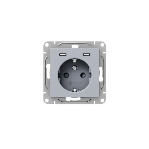Розетка СП Эпика 16А с 2 USB-C с заземл. защ. шторки механизм алюм. EKF UP1-SOA-111-2USBC