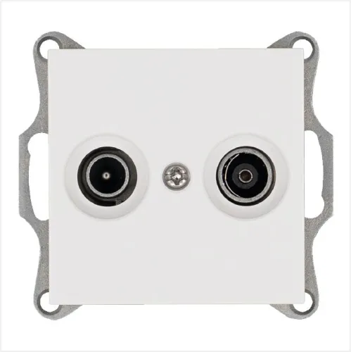 Розетка телевизионная оконечная TV + FM 2-м Ф9.5мм механизм бел. глянцевый Jasmart G6204W