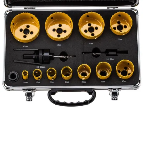 Набор коронок Bimetal (14 20 22 25 30 35 40 51 60 64 67) 16 предметов метал. кейс Kranz KR-92-0203-1 фото 2