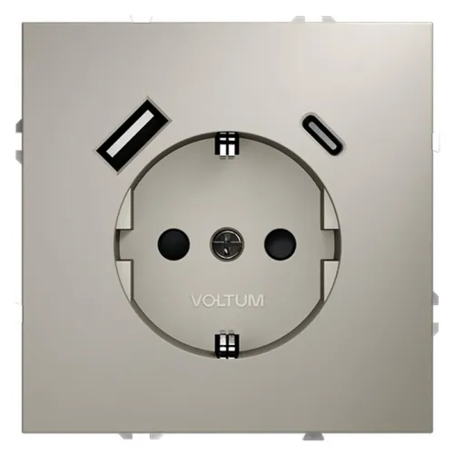Розетка 1-м СП S70 16А с USB A+С с заземл. защ. шторки механизм кашемир Voltum VLS040503