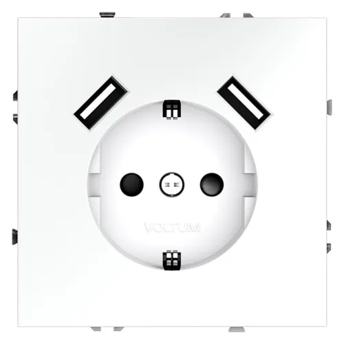Розетка 1-м СП S70 16А с USB A+A с заземл. защ. шторки механизм бел. матов. Voltum VLS040402