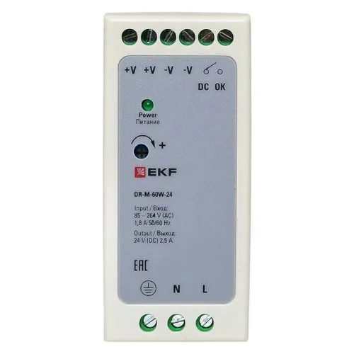 Блок питания на DIN-рейку 60Вт 220В AC/24В DC постоянного тока EKF DR-M-60W-24 фото 8