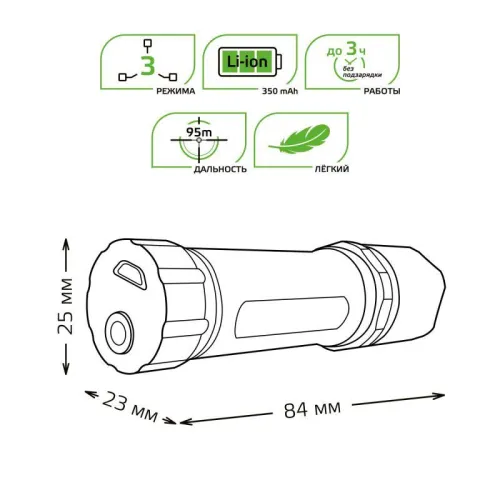 Фонарь ручной GFL207 3Вт 100лм Li-ion 350мА.ч LED GAUSS GF207 фото 5
