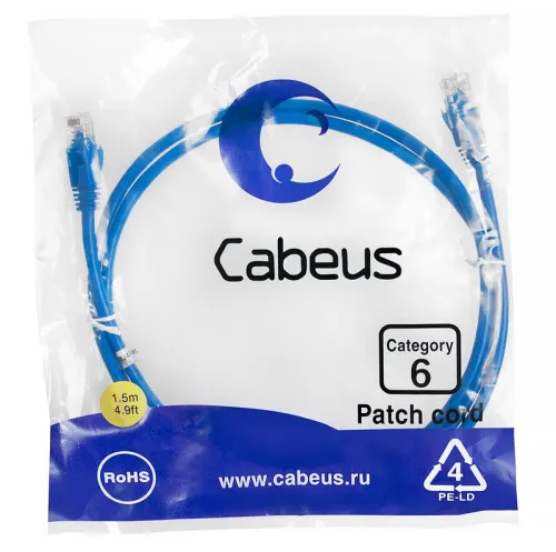 Патч-корд U/UTP кат.6 PC-UTP-RJ45-Cat.6-1.5m-BL 2xRJ45/8p8c неэкранир. PVC 1.5м син. Cabeus 8678c