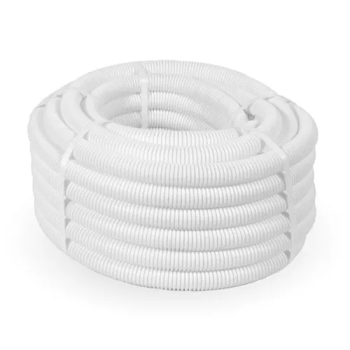 Труба гофрированная ПЛЛ легкая d20мм с протяжкой безгалоген. (HF) (НГ) бел. (уп.100м) Промрукав PR02.0215 фото 2