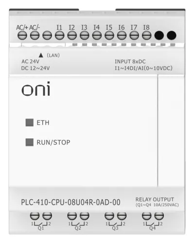 Модуль ЦПУ ПЛК 410 4 DI 4 UI (0-10 В/DI) 4 RO 12В-24В DC или 24В AC с Ethernet портом без экрана ONI PLC-410-CPU-08U04R-0AD-00 фото 7