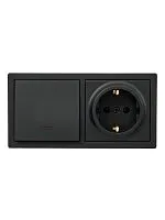 Блок выключатель 1-клав. с инд. и розетка 1-местн с заземл. LETO черн. бархат горизонталь LEZARD 752-4200-170BIP