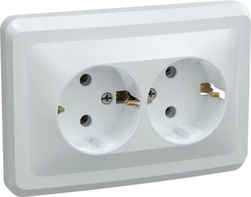 Розетка 2-м СП Вега РС12-3-ВБ с заземл. контактом без защ. шторок 16А бел. GENERICA ERV21-K01-16-DM