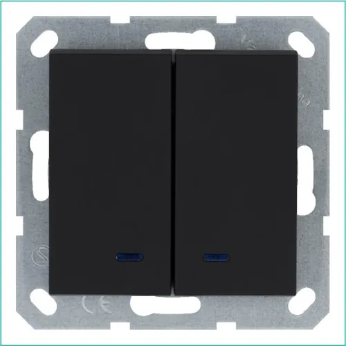 Выключатель 2-кл. 10А IP20 с подсветкой механизм черн. матовый soft touch Jasmart G3023NPB