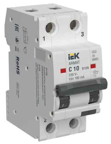 Выключатель автоматический дифференциального тока 2п C 10А 100мА тип A АВДТ B10N ARMAT IEK AR-B10N-2-C010A100