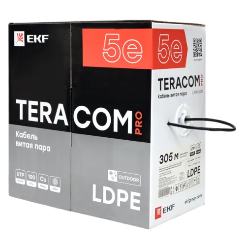 Кабель витая пара U/UTP кат.5E 4 пары 24 AWG solid внешн. LDPE черн. (м) TERACOM PRO EKF TRP-5EUTP-04PE-BK-OUT3 фото 2