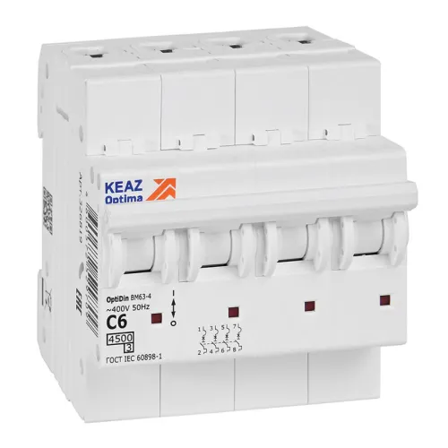 Выключатель автоматический модульный 4п C 6А OptiDin BM63-4C6-4.5-УХЛ3 КЭАЗ 326819