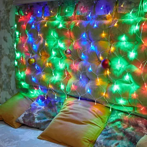 Гирлянда светодиодная "Сеть" 1х1.5м 96LED мультиколор 12Вт 220-240В IP20 с контроллером 8 режимов провод ПВХ прозр. Neon-Night 215-119-6 фото 6
