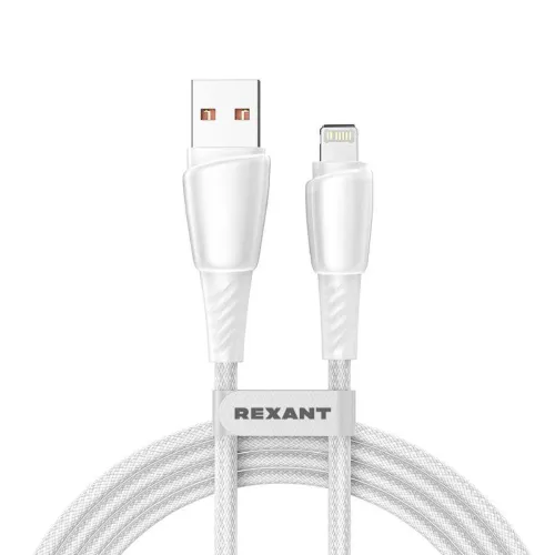 Кабель USB-A-Lightning для Apple 2.4А 1м бел. нейлон. оплетка Rexant 18-7061 фото 2