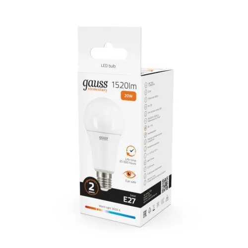 Лампа светодиодная Elementary 20Вт A60 грушевидная 3000К тепл. бел. E27 1520лм GAUSS 23219 фото 7