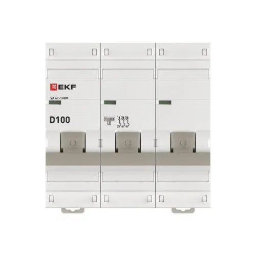 Выключатель автоматический модульный 3п D 100А 10кА ВА 47-100M электромагнит. расцеп. PROxima EKF mcb47100m-3-100D-pro фото 2