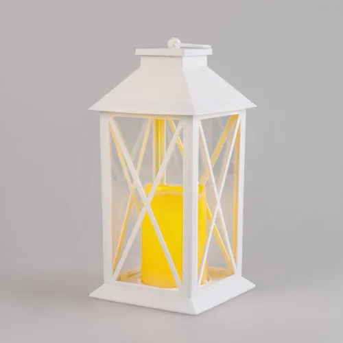 Фонарь декоративный 14х14х29см тепл. бел. со свечой корпус бел. Neon-Night 513-046