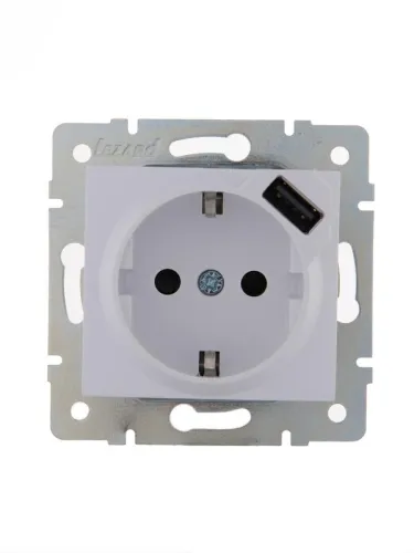 Розетка 1-м СП Karina 16А с заземл. с заряд. устройством USB механизм бел. LEZARD 707-0288-181