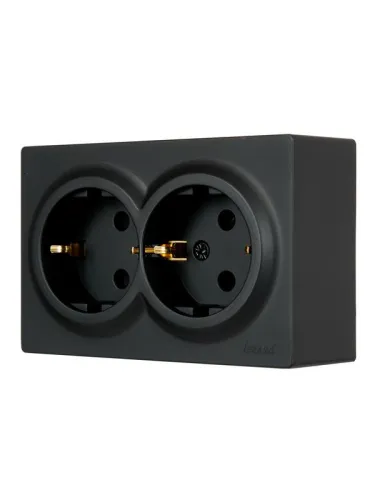 Розетка 2-м ОП LETO с заземл. закрытый корпус ПБТ черн. бархат LEZARD 752-4200-127B фото 2