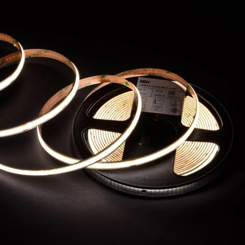 Лента светодиодная COB-312LED 8Вт/м IP20 8мм 24В 3000К (уп.5м) IEK LSR11-1-312-20-1-1-05 фото 4