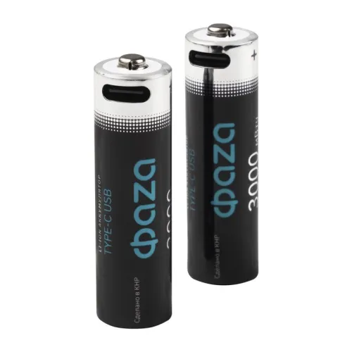 Аккумулятор литиевый AA 1.5В Li-Ion 3000мВт.ч 2000мА.ч зарядка от Type-C шнур в комплекте BL-2 (уп.2шт) ФАZА 5061576 фото 4