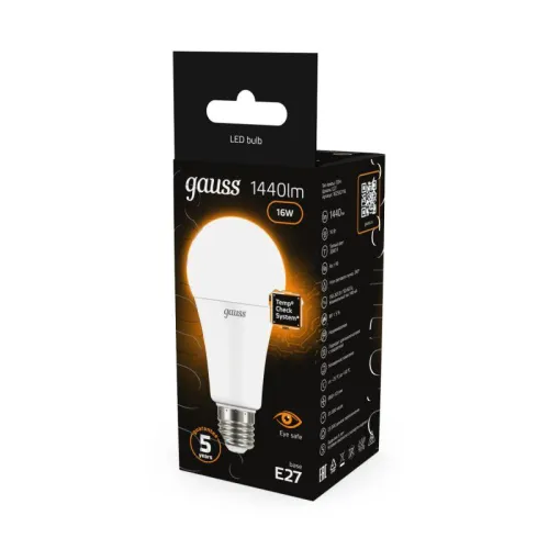 Лампа светодиодная Black 16Вт A60 грушевидная 3000К тепл. бел. E27 1440лм GAUSS 102502116 фото 3
