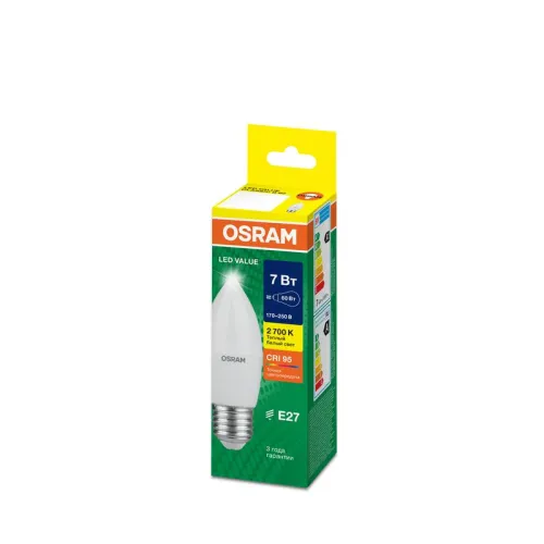Лампа светодиодная LED G4 Value LVCLB60 7W/927 CRI95 7Вт 2700К 700лм свеча матов. E27 170-250В OSRAM 4058075579446 фото 6