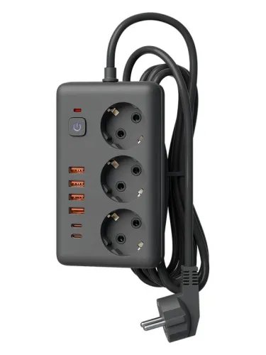Удлинитель с сетевым фильтром 3х1.5м 10А 4USB + 2USBC 2500Вт ПВС 3х1 прямоуг. черн. КОСМОС FKsm1.5m-3gPF(B)USB фото 2