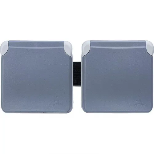 Розетка 2-м СП Plexo 16А IP55 горизонт. 2х2P+E с заземл. с крышкой немецк. стандарт механизм сер. Leg 069576 фото 4