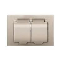 Розетка 2-м СП Афина 16А IP20 с заземл. c крышкой в сборе шампань Universal A0031-Br