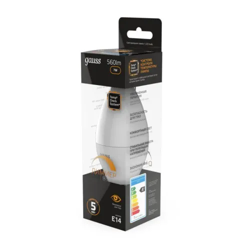Лампа светодиодная Black 7Вт свеча 3000К тепл. бел. E14 560лм диммир. GAUSS 103101107-D фото 5