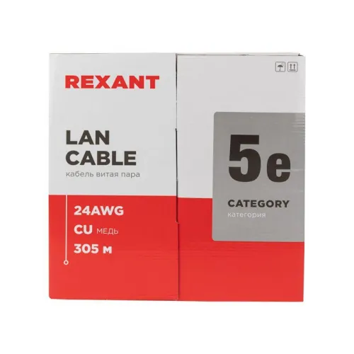 Кабель витая пара U/UTP кат.5E 4х2х24AWG CU LSZH нг(А)-HF INDOOR SOLID сер. (305м) Rexant 01-0069 фото 3