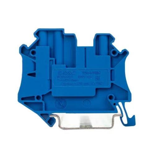 Клемма проходная винтовой зажим 3 точки подключения 4кв.мм син. DKC TUR-4-TWIN-BU фото 2