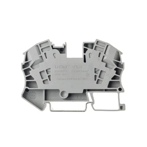 Клемма проходная зажим push-in 2 точки подключения 16кв.мм сер. DKC VPR-16-GY фото 2