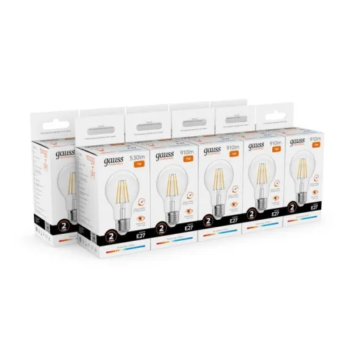 Лампа светодиодная филаментная Filament Elementary А60 7Вт 2700К Е27 530лм GAUSS 22217 фото 5