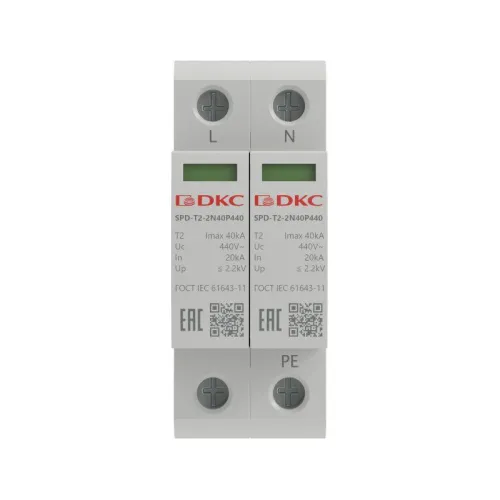 Устройство защиты от импульсных перенапряжений УЗИП тип 2 2п Imax 40кА со сменным модулем Un 440В YON SPD-T2-2N40P440 фото 2