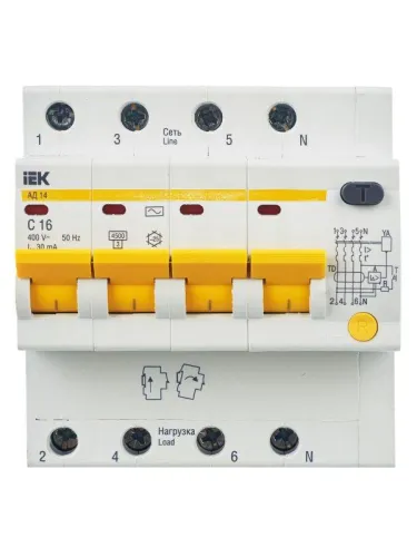 Выключатель автоматический дифференциального тока 4п C 16А 30мА тип AC 4.5кА АД-14 KARAT IEK MAD10-4-016-C-030 фото 3