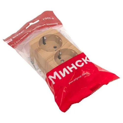 Розетка 2-м ОП Минск 16А IP20 с заземл. свет. дерево EKF EGR16-128-30 фото 3