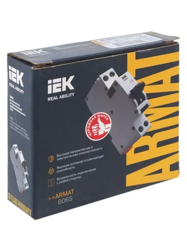 Выключатель автоматический дифференциального тока 2п (1P+N) B 6А 30мА тип AC АВДТ B06S 18мм ARMAT IEK AR-B06S-1N-B06C030 фото 3