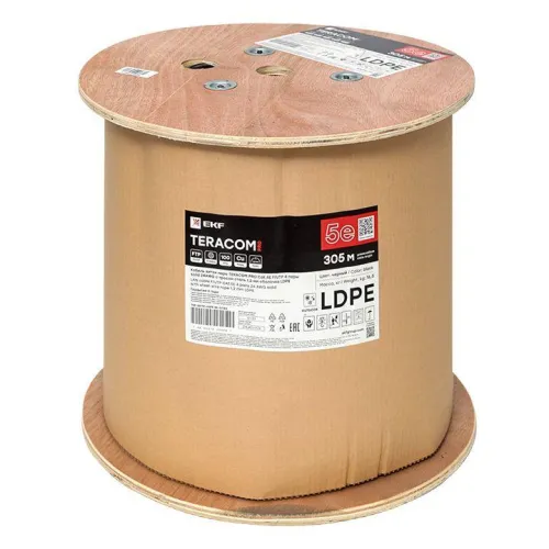 Кабель витая пара F/UTP кат.5E 4 пары 24 AWG solid с тросом сталь 7х0.4мм LDPE черн. (уп.305м) TERACOM PRO EKF TRP-5EFTP-04PE-BK-OTW3 фото 4