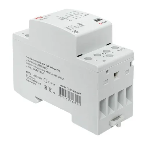 Контактор модульный КМ 25А 4NO 24В AC (2 мод.) AVERES EKF km-av-2-25-40-24V фото 3