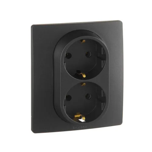 Розетка 2-м СП Etika 16А IP20 250В 2P+E с заземл. немецк. стандарт винт. клеммы в сборе антрацит Leg 672623 фото 3