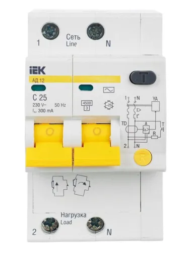Выключатель автоматический дифференциального тока 2п C 25А 300мА тип AC 4.5кА АД-12 KARAT IEK MAD10-2-025-C-300 фото 10