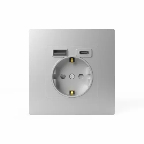 Розетка 1-м СП Pixel IP20 с заземл. с 2-мя заряд. устр. USB тип A+C механизм алюм. TOKOV ELECTRIC TKE-PX-R1U2AC-C03 фото 4