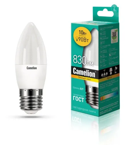 Лампа светодиодная LED10-C35/830/E27 10Вт 220В Camelion 13560
