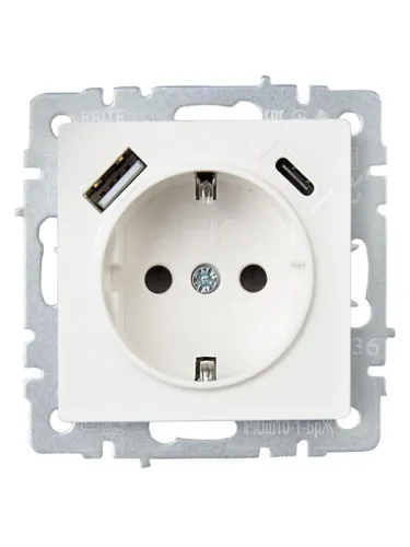 Розетка BRITE РЮш11-1-БрЖ 16А с USB A+C 18Вт с заземл. защ. шторки механизм жемчуж. IEK BR-R14-16-U22-018-K36 фото 8