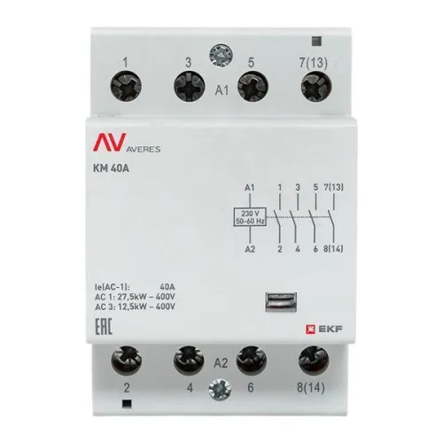 Контактор модульный КМ 40А 4NO 230В AC (3 мод.) AVERES EKF km-av-3-40-40-230V фото 2