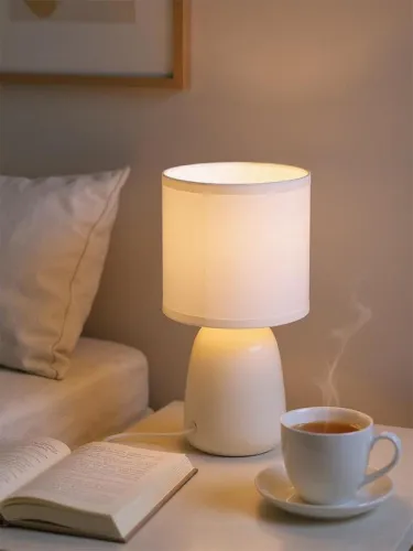 Светильник настольный JH2-02-wh E14 IP20 130х130х255мм керамика; ткань; PVC-пластик бел. JazzWay 5062313 фото 2