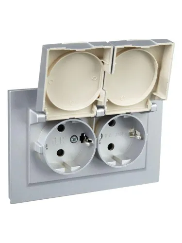 Розетка 2-м СП BRITE РСбш12-3-44-БрА 16А в сборе IP44 с крышкой алюм. IEK BR-R26-16-44-K47-F фото 6