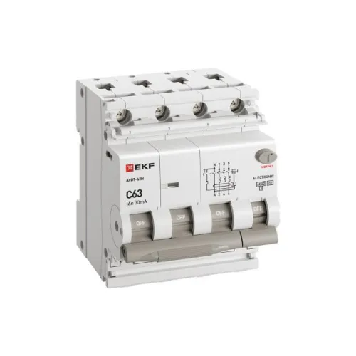 Выключатель автоматический дифференциального тока 4п (3P+N) C 63А 30мА тип AC 6кА АВДТ-63N электронный PROxima EKF D63N46E63C30 фото 3